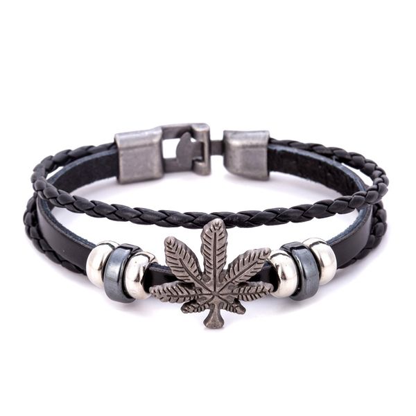 

maple leaves leather charm bracelets men black brown weave leather link chains bracelet fashion jewelry gifts