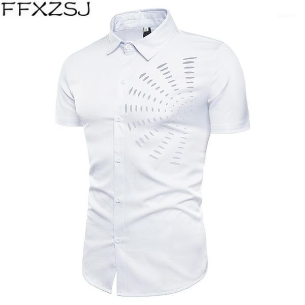 

men casual shirt 2020 summer recommend fashion leisure solid color geometric holes short sleeve slim fit shirts eu size s-xxl1, White;black