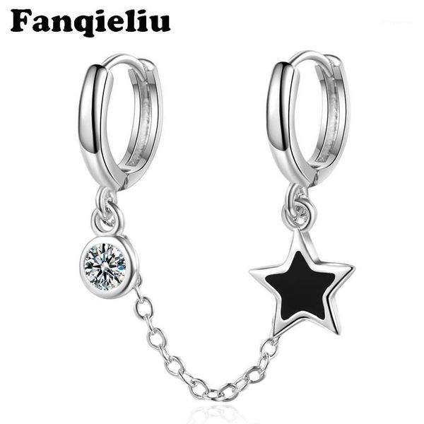 

fanqieliu cool 925 sterling silver hoop earrings for women cute star charms crystal double hoops earring woman fql203141, Golden;silver