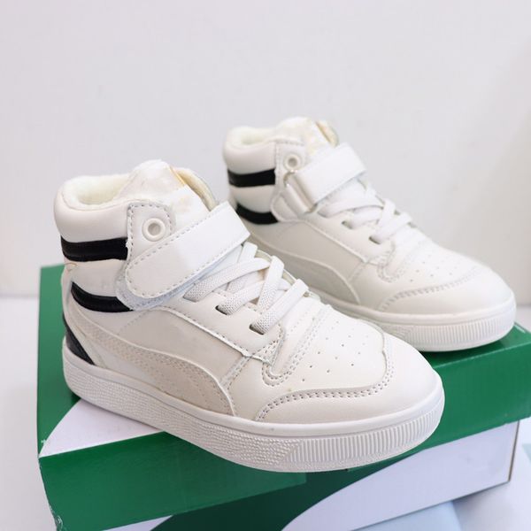 

global selling high-plus velvet children's shoes 2021 new luxury original design leather casual basketball shoes ing, Black
