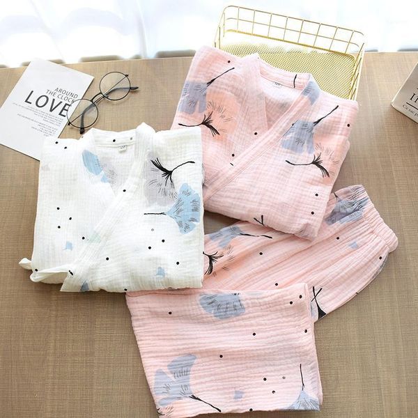 

japanese children's pajamas cotton gauze boys and girls kimono cardigan trousers spring summer kimono sweet home service set1, Red