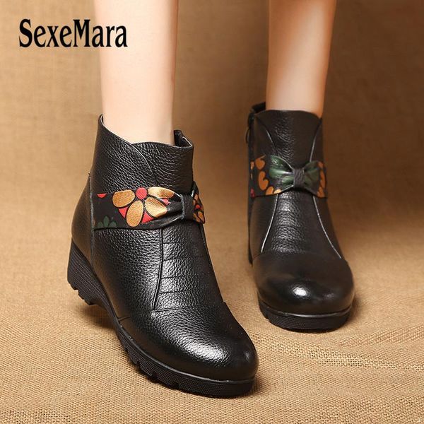 

boots sexemara black women winter butterfly-knot non-slip plush warmful women's shoes female genuine leather 35-41