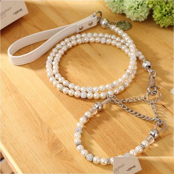 

moccapet ]new silver pearl pet collar leash set dog collar dog leash pet supplies dog col jllwad sport77777