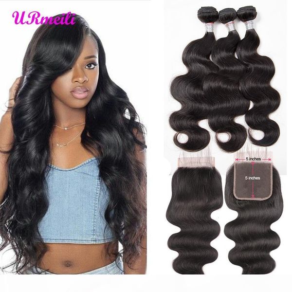 

5x5 lace closure with bundles brazilian body wave virgin human hair 3 bundles with closure dhgate nice 100% remy hair weave extensions, Black;brown