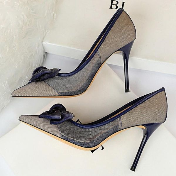 

2020 women 9cm high heels fetish pointed toe heels blue pumps valentine mesh scarpins wedding bridal footwear lace shoes1, Black