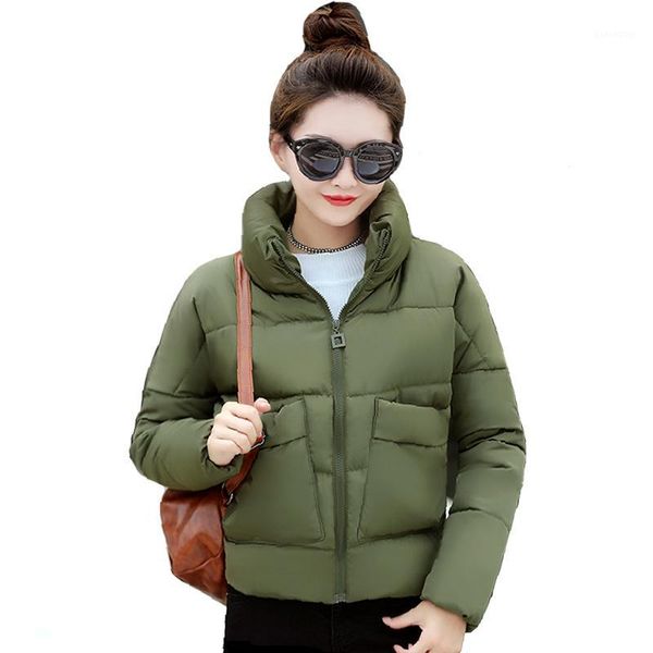 

2018 women winter jacket stand collar with two big pocket female coat cotton padded womens casaco feminina inverno warm1, Black;brown