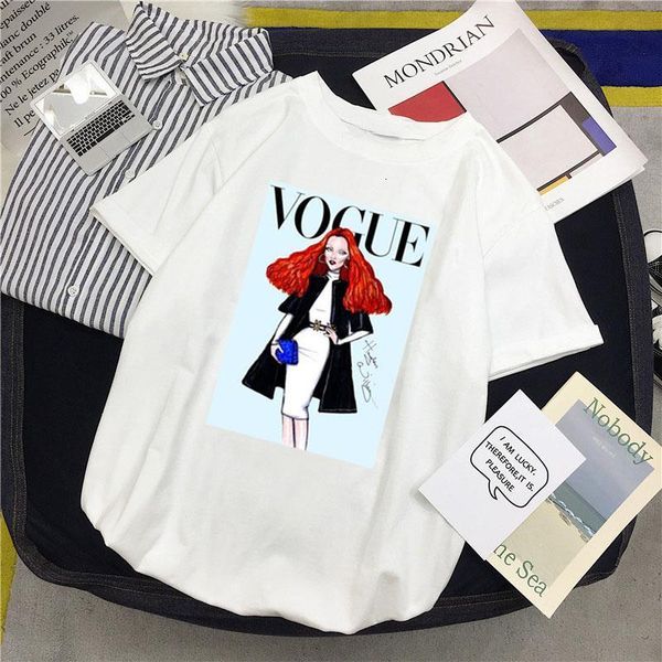 

vogue женская футболка для женщин мультфильм графическая печатная дама футболка harajuku корейский стиль с короткими рукавами одежда летние, White