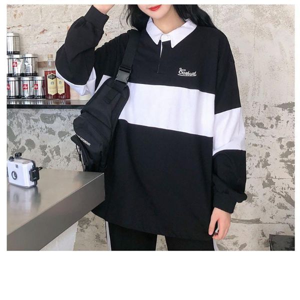 

women shirt long sleeve shirts loose embroidery stitching female cotton black green striped harajuku shirt woman1, White