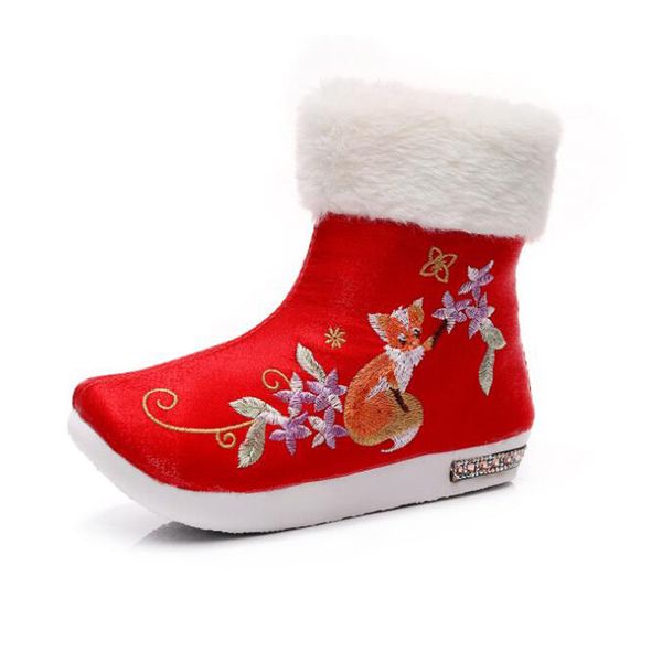 

embroidered baby chinese style princess winter cotton snow hanfu girls boots new year shoes, Black;red