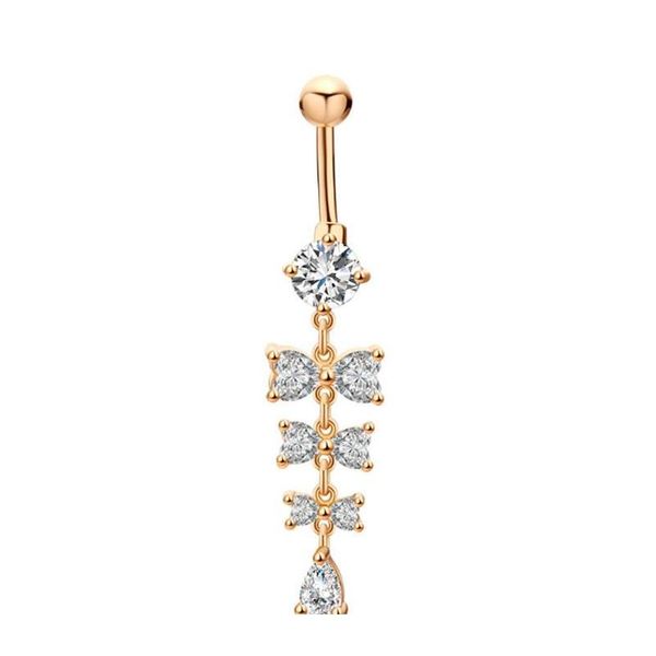 

sweet navel rings shiny crystal bowknot piercing belly button rings for women body piercing 18k yellow gold plated navel fashion uqswl, Silver