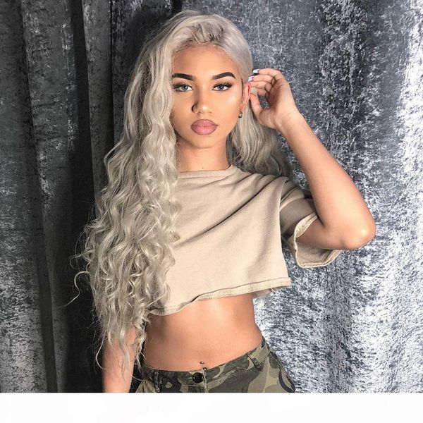 

gray color brazilian remy human hair full lace wigs body wave grey hair lace wig with baby hair, Black;brown