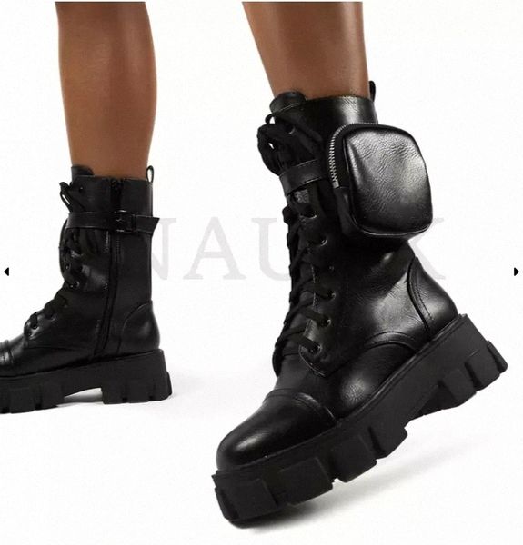 

winter fashion motorcycle boots wedges flat boots woman high heel platform pu leather lace up women shoes black booties #f55r