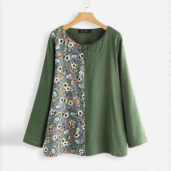 

spring 2020 women's patchwork blouse vintage printed casual long sleeve shirts female o neck blusas plus size chemise 5xl, White