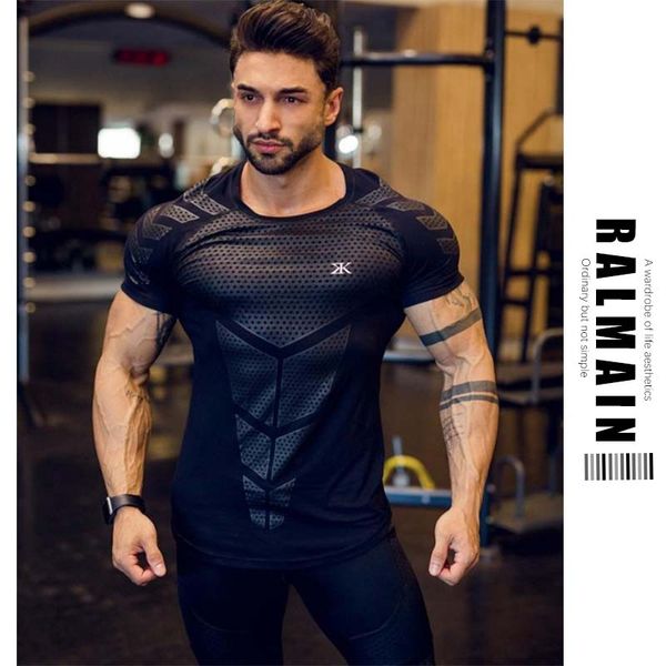 

men clothes man sport t-shirt quick dry boy fitness fashion lose weight muscle running basketball breathable quick-dry black active, White;black
