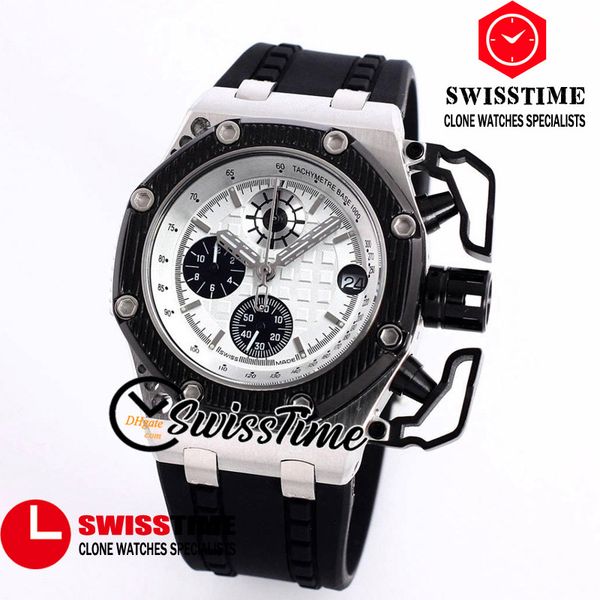 

sale new 44mm 26165 quartz chronograph mens watch white dial satch two tone steel case black rubber strap sport watches swisstime, Slivery;brown