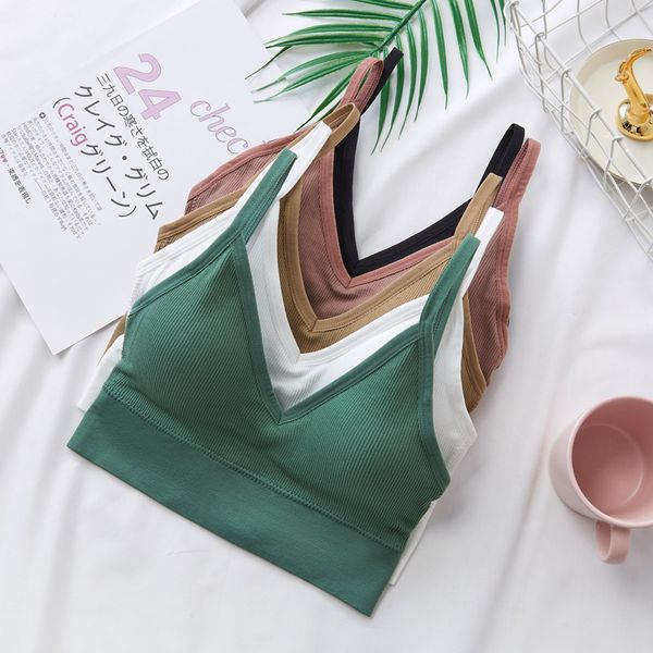 

2020 women tube seamless cropped female sports lingerie deep v-neck padded bras cami bralette bandeau crop tank, Black;pink