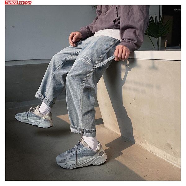 

dropshipping 2020 men summer letter print denim pants men harajuku loose streetwear straight jeans male fashion oversize pants1, Blue