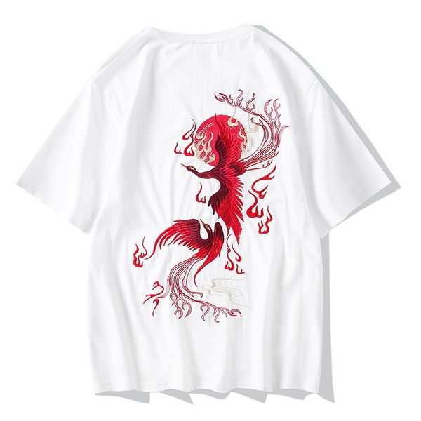

summer retro china phoenix heavy industry embroidered men's short sleeve lapel loose collar fashion kg-680, White;black