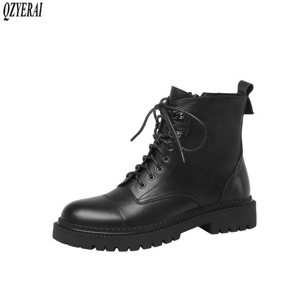 

qzyerai new winter 100% genuine leather ankle women boots motorcycle boots riding female warm women shoes cowhide, Black