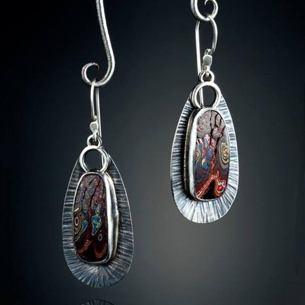 

dangle & chandelier vintage handmade colorful resin stone earrings tribal jewelry 2021 women ethnic antique brincos o4d388, Silver