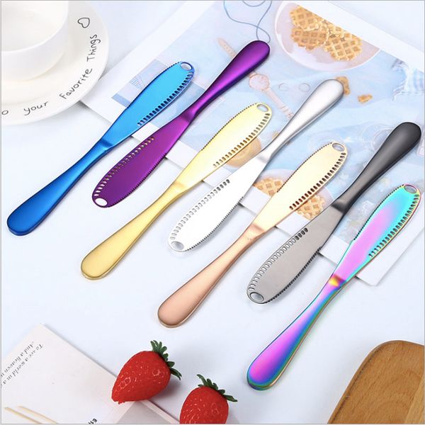 

stainless steel butter knife with holes cheese fruit cream tools cut bread multifunction colorful kitchen tools