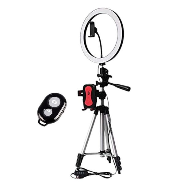

tripod phone holder with led ring light with bluetooth shutter for selfie camera pgraphy youtube makeup phone