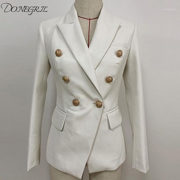 

baroque fashion 2019 designer blazer jacket women's lion metal buttons faux leather blazer outer coat1, White;black