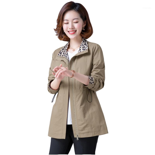 

autumn coat trench coat women's new autumn coats women's medium long straight plus size leopard square collar windbreaker womens1, Tan;black