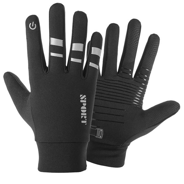 

1 pair reflective waterproof mtb bike warm full finger gloves for outdoor cycling black, Blue;gray