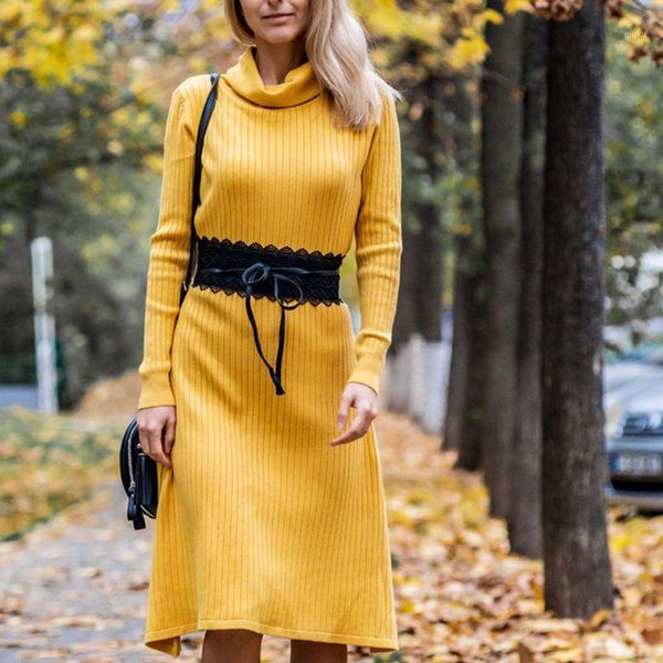 

gigogou knitted sweater long straight dress women stretchy long sleeve turtleneck midi dress chic bottoming vestido1, Black;gray