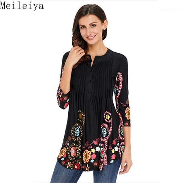 

women's t-shirt women's print long sleeve neck pleated, White