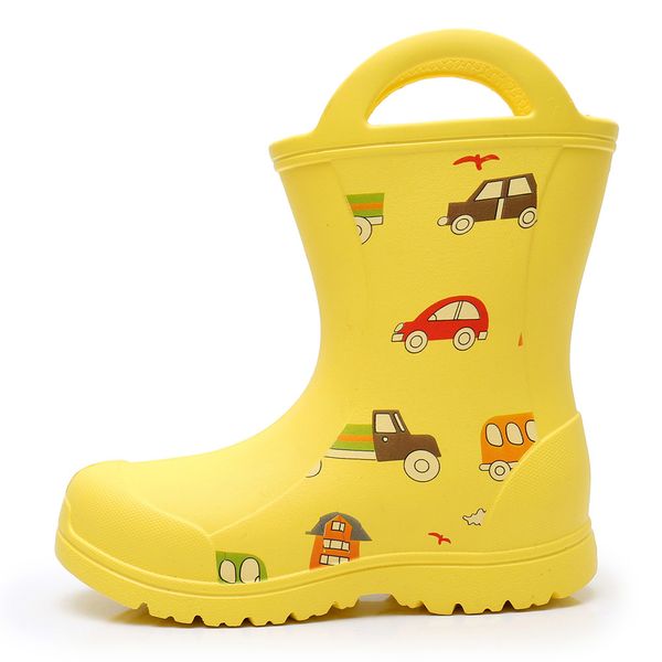 

apakowa kids eva waterproof rainy day water toddler cute cartoon print rain boots for children's shoes, Black
