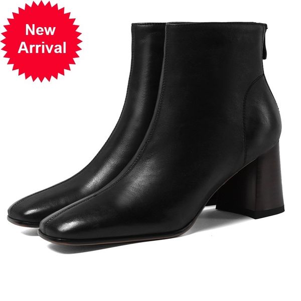 

2021 new fashionable toe women fall leather ankles genuine side high heels more recent size 43 boots jpgh, Black