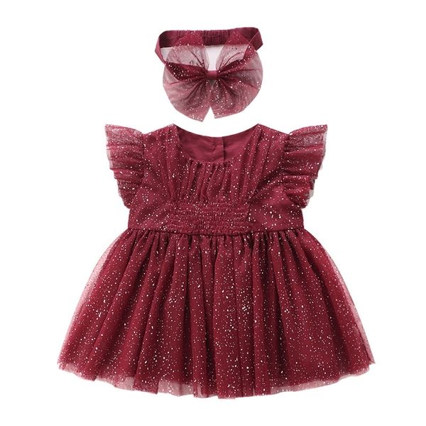 

baby girls clothes for princess party birthday summer puff sleeve sequined girls dress with hairband kids clothes 0-2t red t200709, Red;yellow
