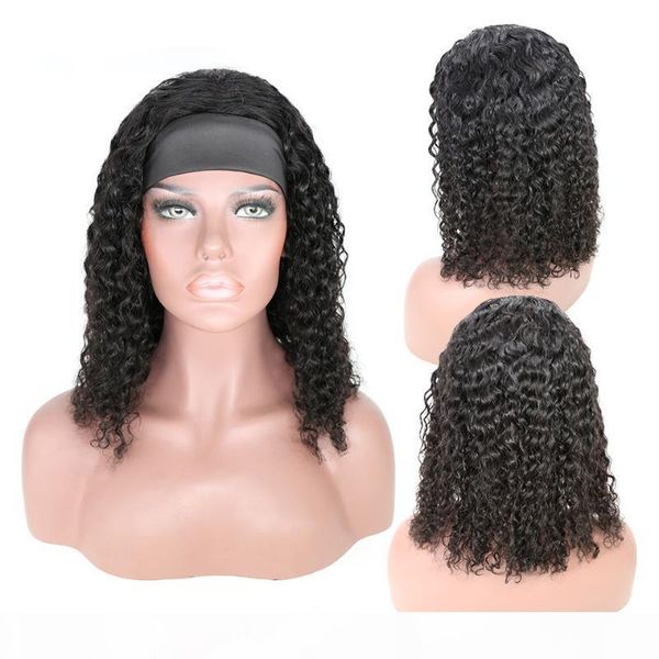 

curly human hair wigs hair headband wigs for women short bob wig human beginner friendly no glue affordable, Black;brown