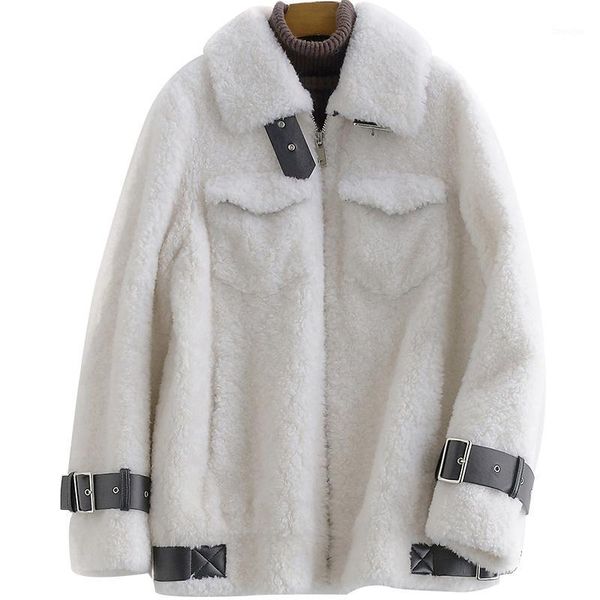 

autumn winter coat women clothes 2020 korean vintage real fur coat wool jacketsheep shearling women manteau femme zt37731, Black