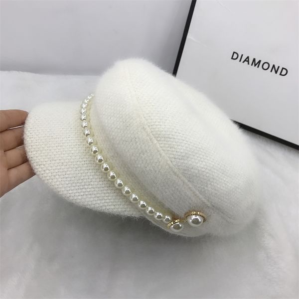 

01911-fu-pearl buttons winter warm faux fur lady octagonal hat women leisure visors cap y200602, Blue;gray