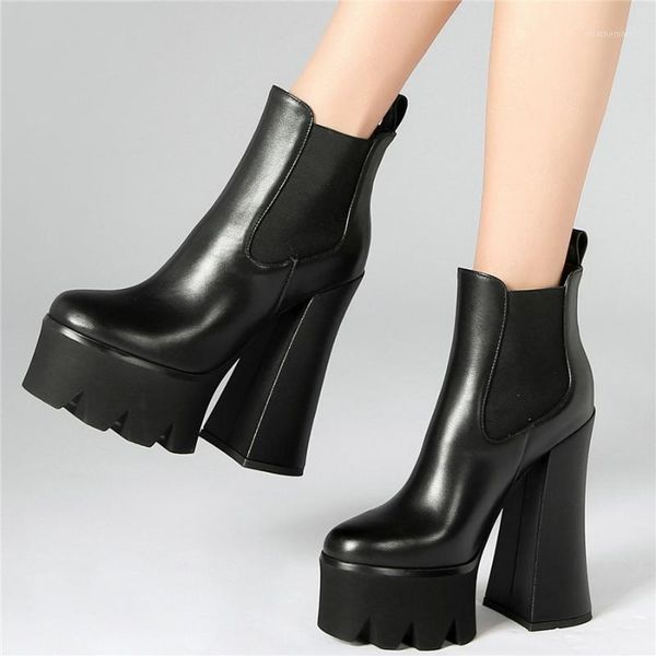 

shoes women genuine leather super high heels motorcycle boots female high round toe chunky platform pumps shoes casual1, Black