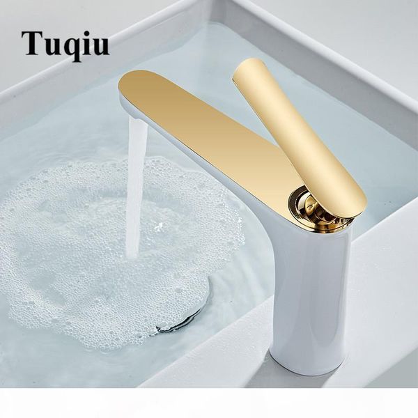 

bathroom faucet solid brass bathroom basin faucet cold and water mixer sink tap single handle deck mounted white & gold tap