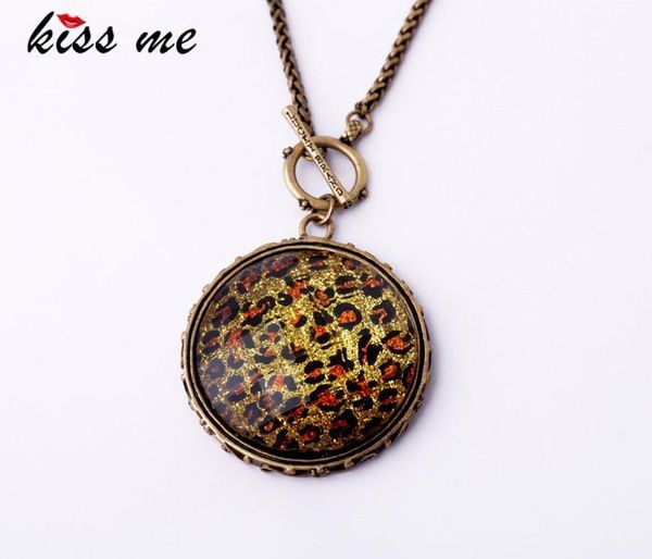

factory wholesale jewelry round leopard pendant long necklace kiss me1, Silver
