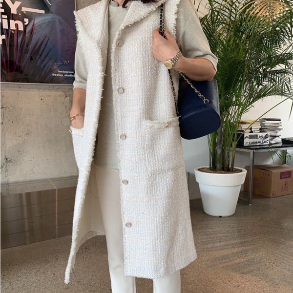 

deat] 2020 new autumn fashion woolen coat women lapel collar sleeveless long length straight cardigan thick wild causal ht175x1020, Black