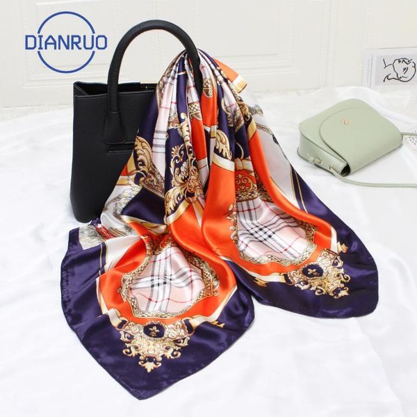 

scarves dianruo classy grace for women shawl print silk satin hijab scarf female bandana square shawls scarfs ladies r553, Blue;gray
