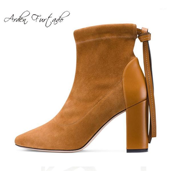 

fashion short boots women's shoes winter 2021 pointed toe elegant brown big size women's boots chunky heels fringe ankle1, Black