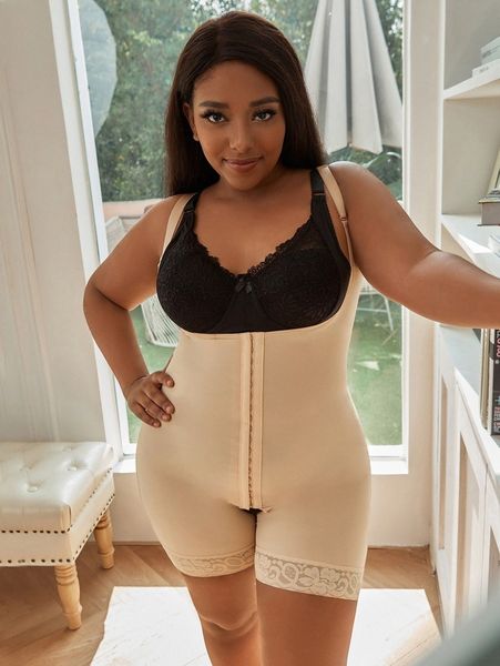 

plus lace trim shapewear romper bodysuit v6oz#, Black;white