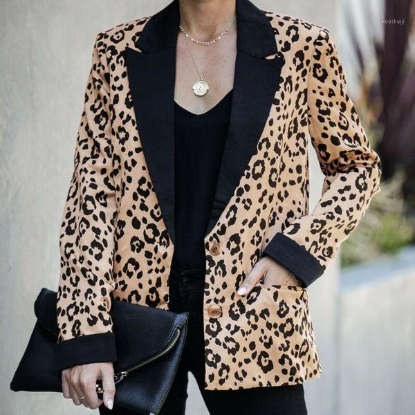 

fashion women's autumn leopard coat jacket casual lapel outwear slim blazer1, Black
