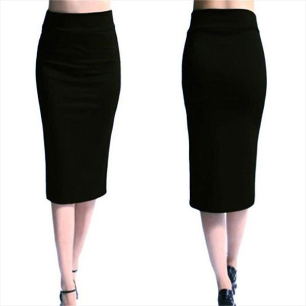 

slim pencil women skirt 2020 new fashion casual stretch bodycon midi pencil skirt ol ladies bottom red, Black