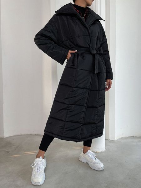 

belted longline puffer coat h5zm#, Black