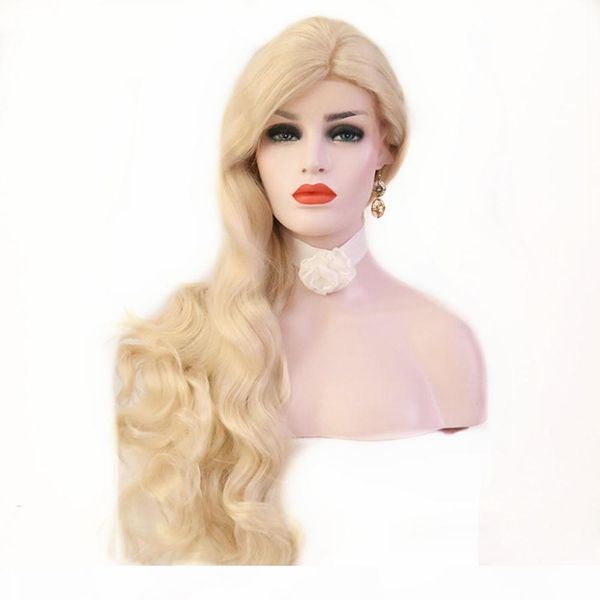 

быстрая доставка sexy длинные объемная волна блондинка цвет волос glueless синтетические парики фронта шнурка термостойкое волокно 150% плот, Black