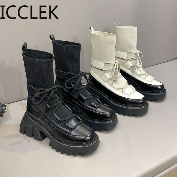 

winter shoes women boots women mid-calf boots round toe decor female shoes warm lace up boots shoes 201114, Black
