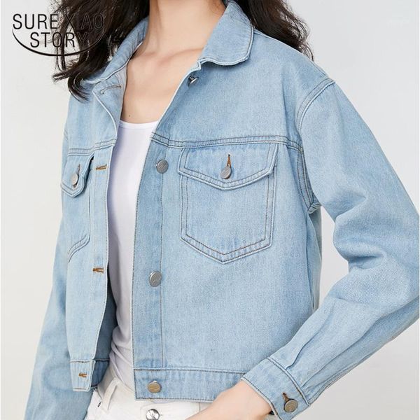

jeans jackets female 2020 spring and autumn loose jacket women short denim jacket and coat collar pocket jackets 7122 501, Black;brown